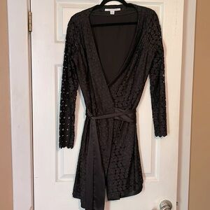 Diane Von Furstenberg 12 wrap dress black lace overlay little black dress
